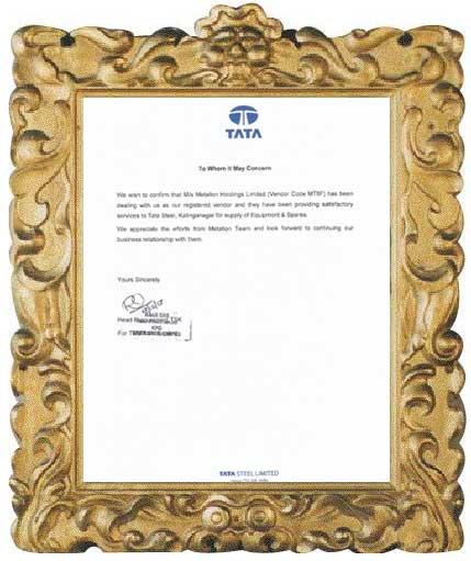 Apperciation Letter of Tata Steels Limited