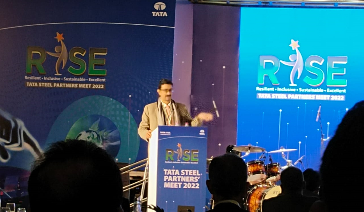 Mr. Navin Mishra, CMD addressing the august gathering at Rise, Tata Steel Partners Meet, 2022